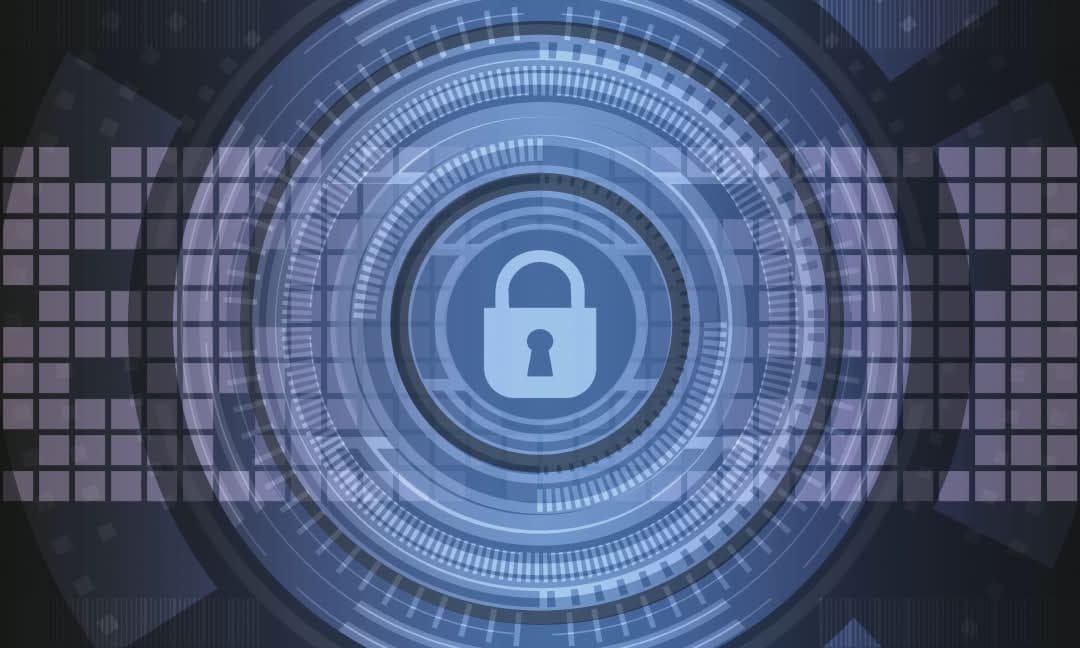 Encryption lock icon over a digital security interface