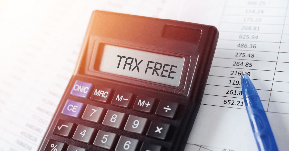 A picture of a calculator with tax free on the display.