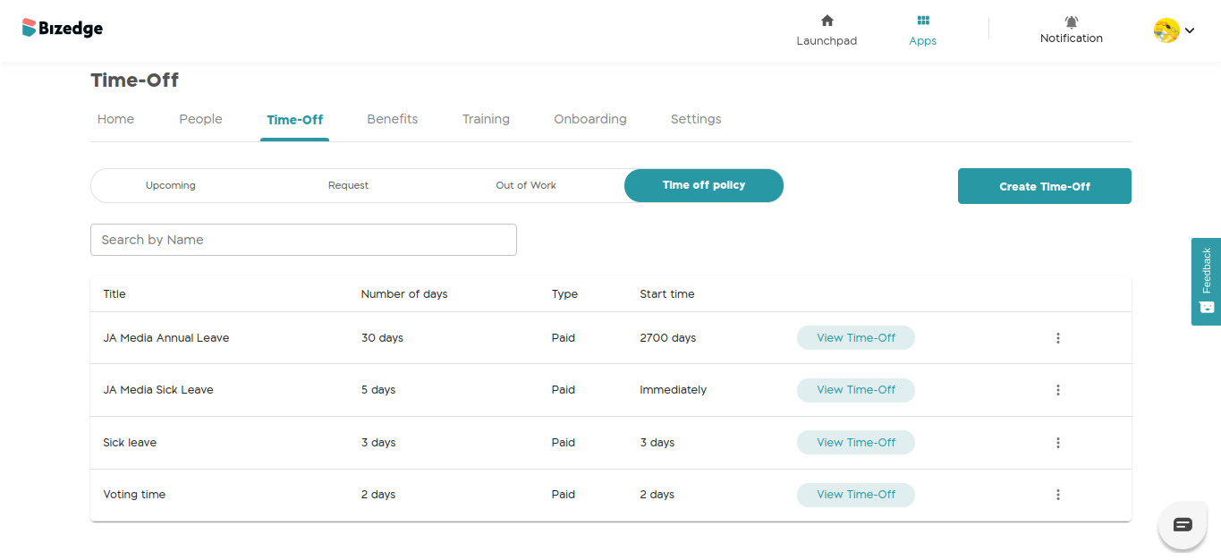 Setting Up Time off Policy Bizedge