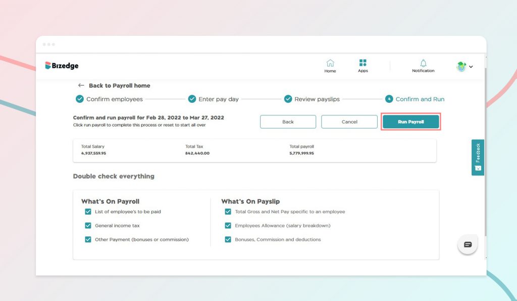 Run payroll highlighted