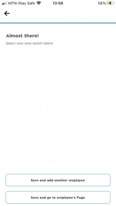 Final screen when adding an employee on the BizEdge People app
