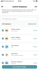 Confirm employee screen while preparing payroll