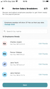 Review salary breakdown screen