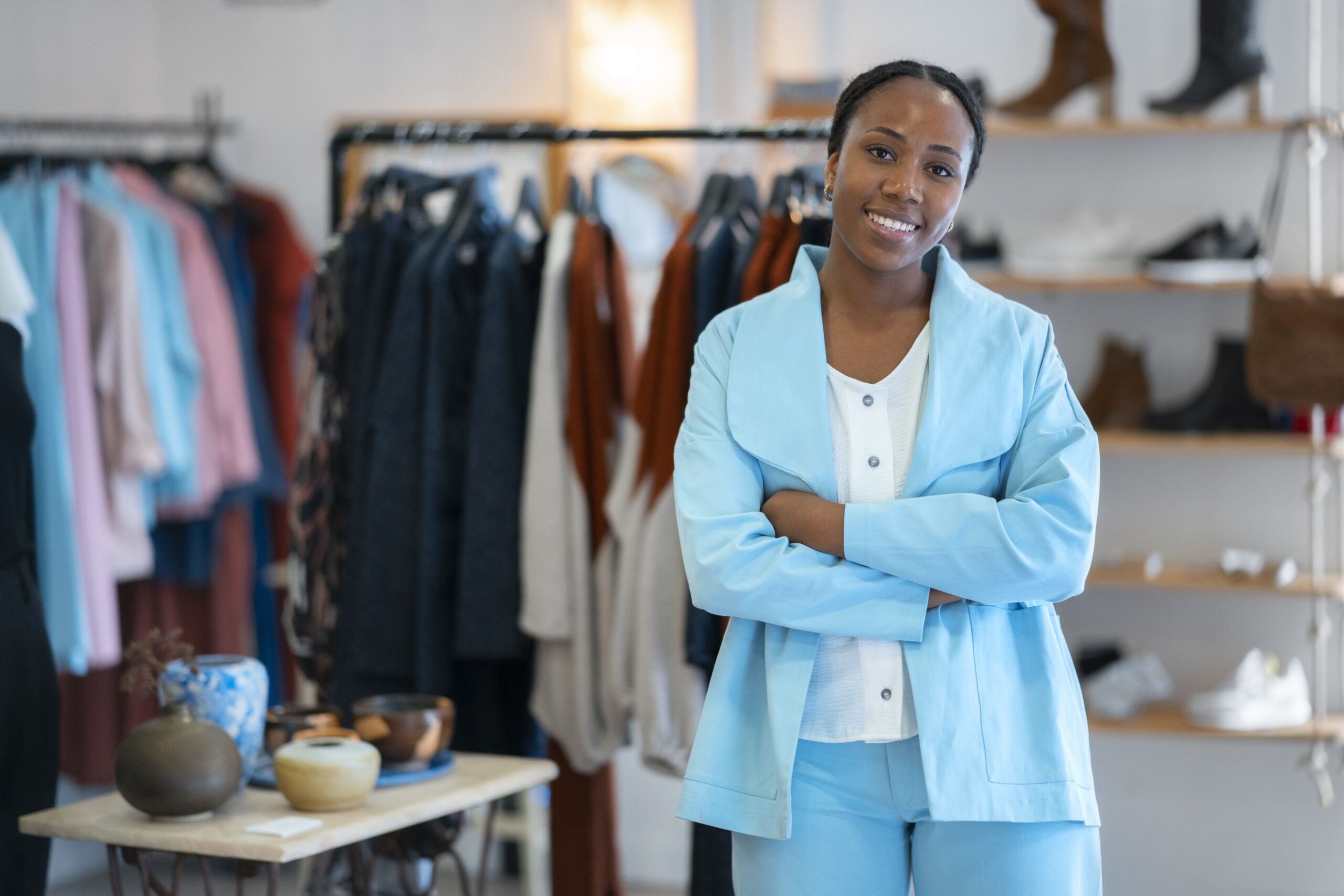 a woman smiling in her clothing brand shop - new nigeria tax act 2025 - BizEdge blog